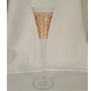 Elegant Pink Swirl Etched‎ Champagne Flute Glass Tall Stemware